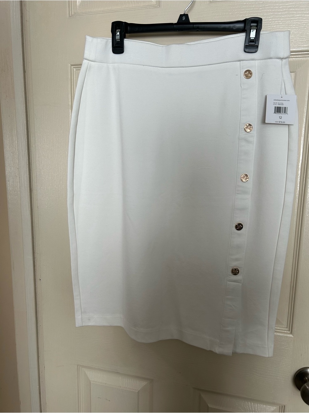 Rafaella White Pencil Skirt with Gold Button Trim